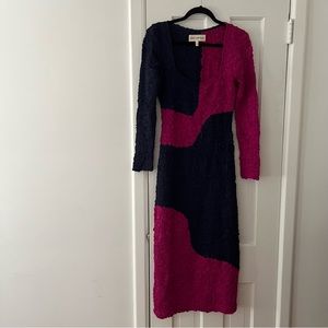 Mara Hoffman Amy dress - popcorn dress long sleeve fuchsia and navy